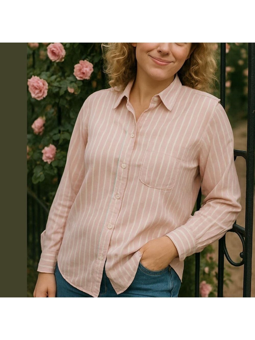 NWOT RALPH LAUREN BLUE LABEL COTTON PINK & WHITE STRIPE HIGH LOW BLOUSE SZ 12